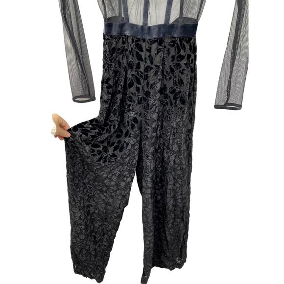Victoria's Secret Black Velvet Sheer Mesh Jumpsuit - Picture 5 of 6